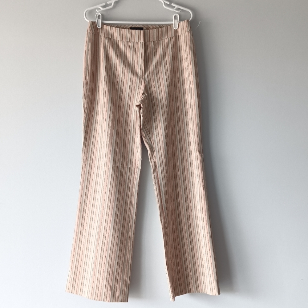 New Vintage Isabel & Nina Suit Pants Lined Khaki Pink Coral Stripes Size 10